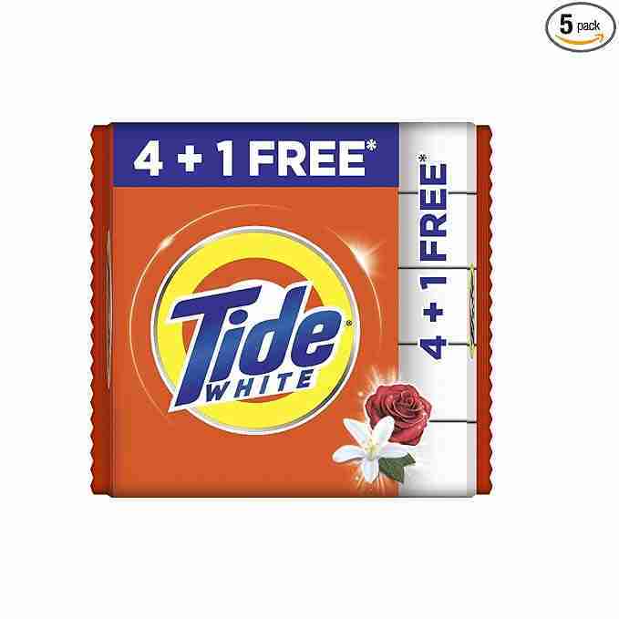 Tide White Detergent Bar Soap, 200g (4+1 Free)